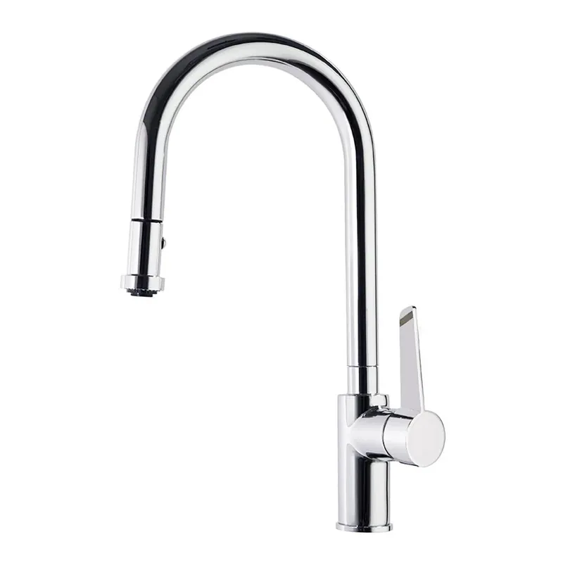 Markenprodukt Ramon Soler - Einhebel-Küchenarmatur mit hohem Metallauslauf, herausziehbar, 2 Strahlarten, verchromt