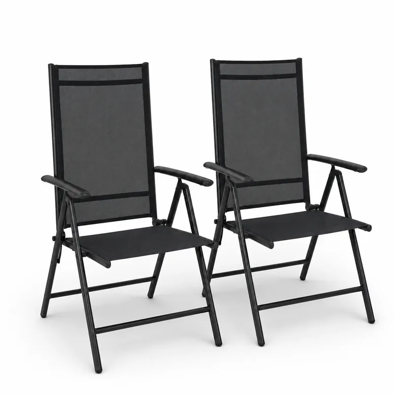 Echt Set aus 2 anthrazitfarbenen Garten-Klappstühlen aus Aluminium mit strapazierfähigem und leichtem Textilsitz