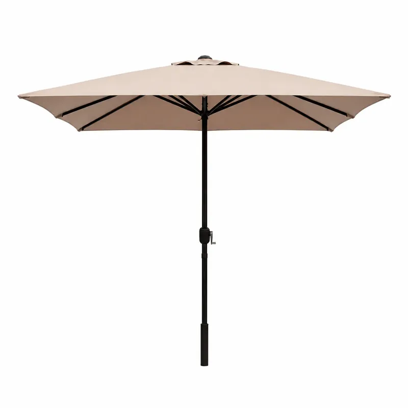 Schnäppchen Zentraler Gartenschirm mit Kurbel, UV-Schutz und Stahlgestell, Farbe Khaki, ohne Ständer