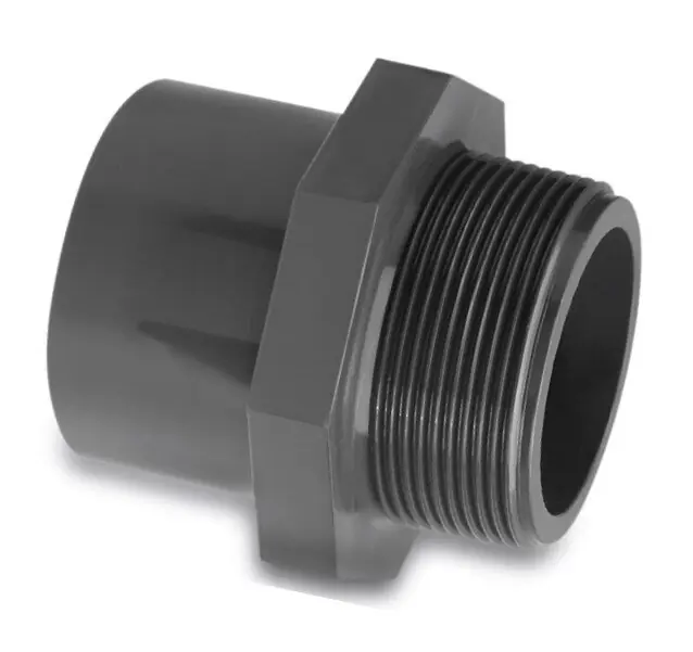 PVC Übergangsmuffe 50/63 mm x 1 1/2" AG (Klebemuffe Innen/Außen x Gewinde) Zertifiziert