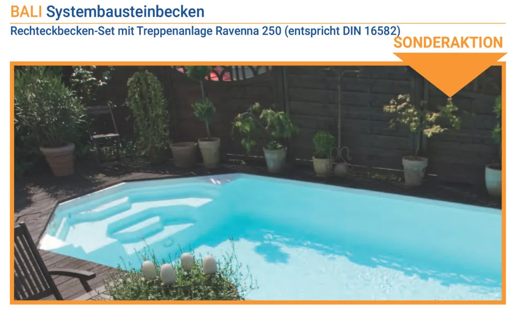 BALI Rechteckbecken Set Superpaket mit Treppenanlage Ravenna 250 Preisreduziert
