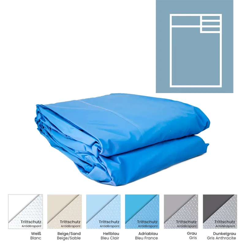 Poolfolie rechteckig für Styroporpool 350 x 350 x 120 cm mit Treppe rechts und Sitzbankausprägung, 0,80 mm, blau Bestseller