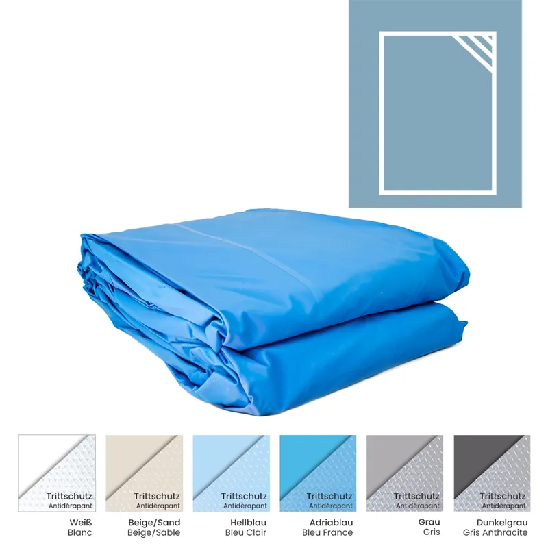 Schneller Versand Poolfolie rechteckig für Styroporpool 500 x 300 x 120 cm mit Ecktreppenausprägung rechts, 0,80 mm, blau