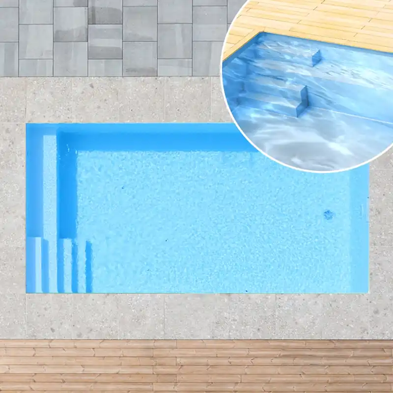 Neue Kollektion Styroporpool, 1000 x 400 x 150 cm, Basis-Bausatz mit Treppe links und Sitzbank, Folie 0,80 mm, blau