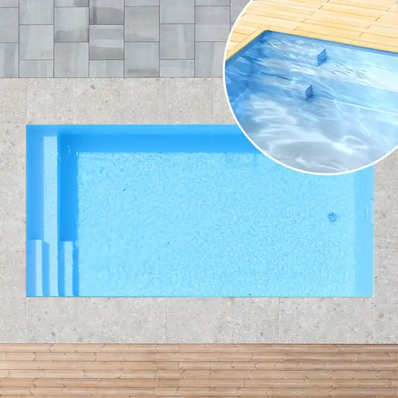 Solange Der Vorrat Reicht Styroporpool, 300 x 300 x 120 cm, Komplettset mit Treppe links und Sitzbank, Folie 0,80 mm, blau