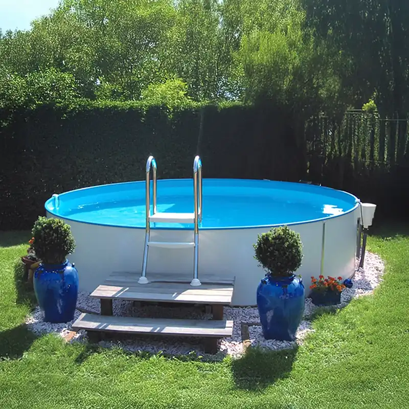 Rabatt Rundpool Prime, Ø 250 x 90 cm, Komplettset, Folie 0,60 mm blau, Handlauf blau Basic