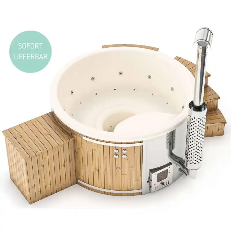 Hot Tub 200 - Natur/Weiß - Badefass mit Holzofen - 30 kW Heizleistung Rabatt
