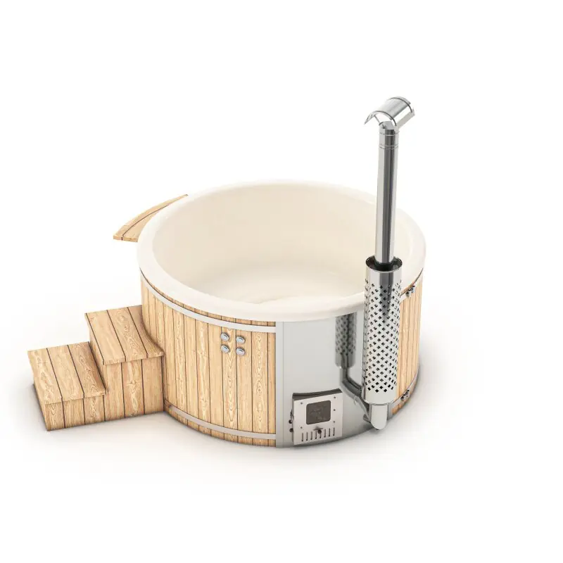 Hot Tub 180 - Natur/Weiß - Badefass mit Holzofen - 30 kW Heizleistung Top-Preis