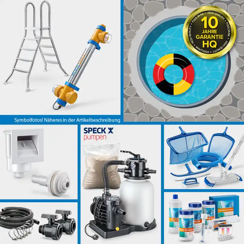 Stahlwand-Rundpool POOLSANA HQ mit Alu-Handlauf 4,50 x 1,35 m PROFI-Set | Freiaufstellung/Teileinbau Knallerangebot