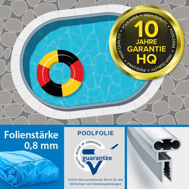 Einzelbecken Stahlwand-Ovalpool POOLSANA HQ 7,00 x 3,50 x 1,50 m mit Aluminium Kombi-Handlauf Versand Am Gleichen Tag