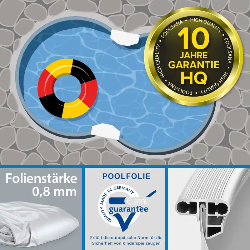Markenprodukt Einzelbecken Stahlwand-Achtformpool PS HQ 4,70 x 3,00 x 1,35 m mit Alu-Kombihandlauf | Folie grau