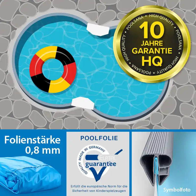 Einzelbecken Stahlwand-Achtformpool POOLSANA HQ 6,25 x 3,60 x 1,20 m | Folie blau Markenprodukt
