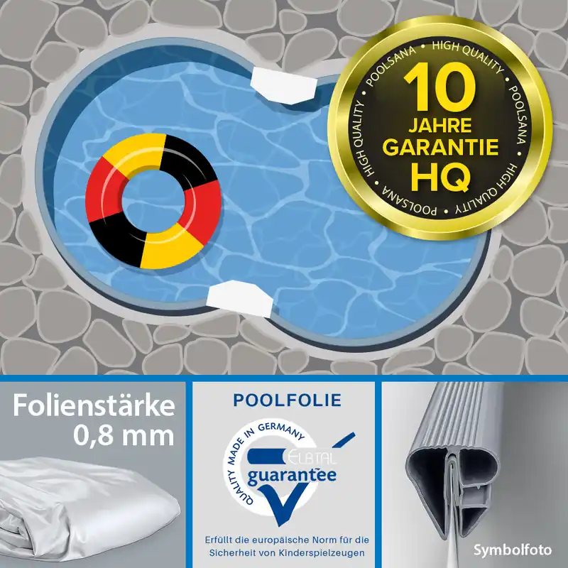 Einzelbecken Stahlwand-Achtformpool POOLSANA HQ 5,25 x 3,20 x 1,35 m | Folie grau Bestseller