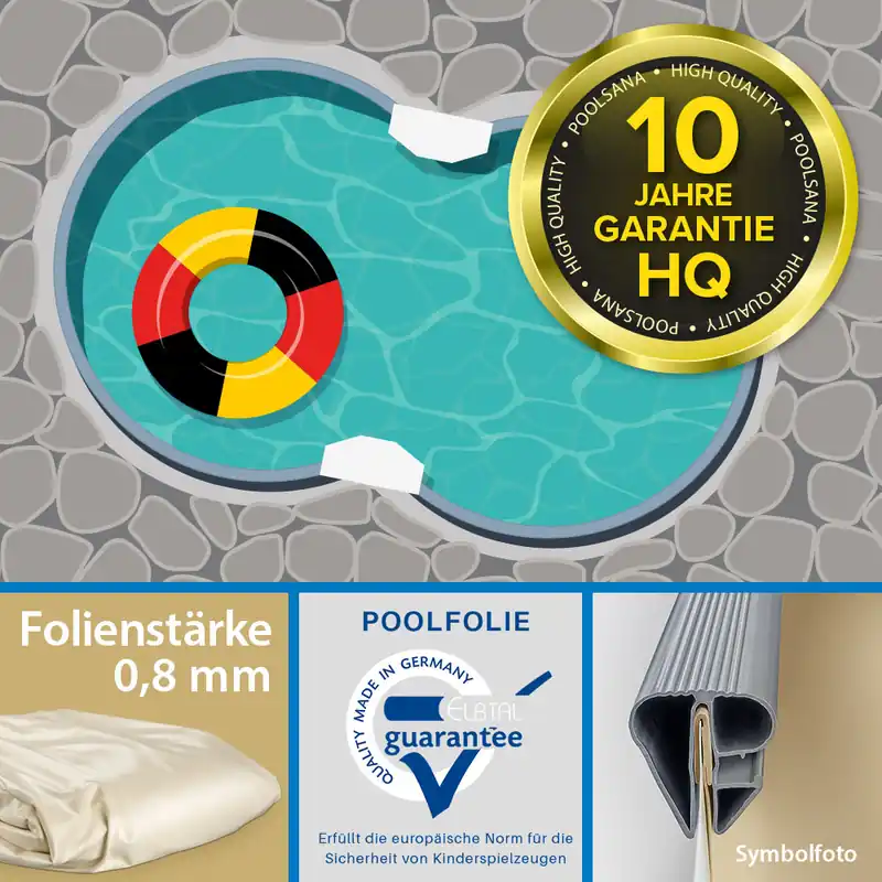 Highlight Einzelbecken Stahlwand-Achtformpool POOLSANA HQ 5,25 x 3,20 x 1,35 m | Folie sand