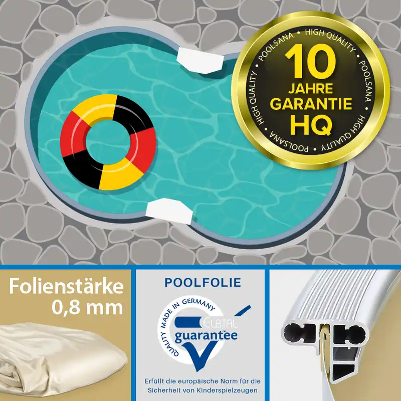 Einzelbecken Stahlwand-Achtformpool PS HQ 5,25 x 3,20 x 1,35 m mit Alu-Kombihandlauf | Folie sand Preisreduziert