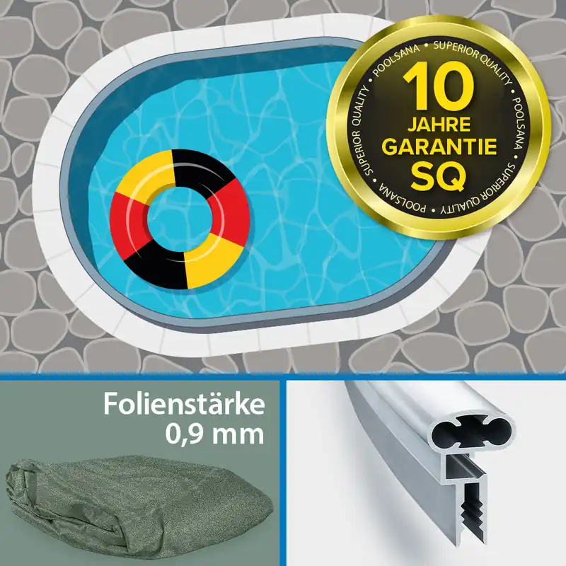 Preisreduziert Einzelbecken Aluwand-Ovalpool POOLSANA SQ 7,00 x 3,50 x 1,50 m | Alu-Handlauf | 4D-Folie grün 0,9 mm