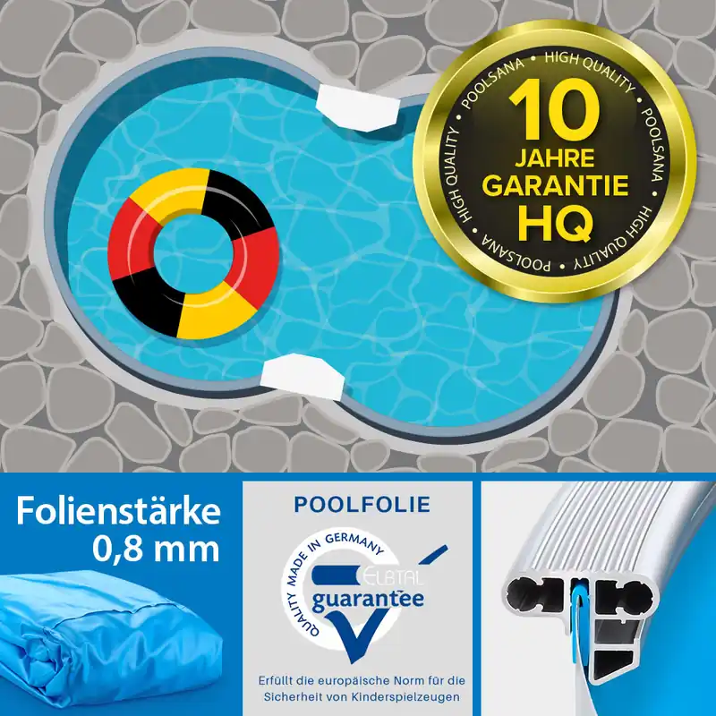 Bestpreis Einzelbecken Stahlwand-Achtformpool POOLSANA HQ 6,25 x 3,60 x 1,20 m mit Aluminium-Kombihandlauf