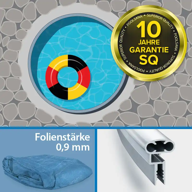 Aktuell Einzelbecken Stahlwand-Rundpool PS SQ 3,50 x 1,35 m mit Alu-Handlauf | 4D-Folie 0,9 mm blau