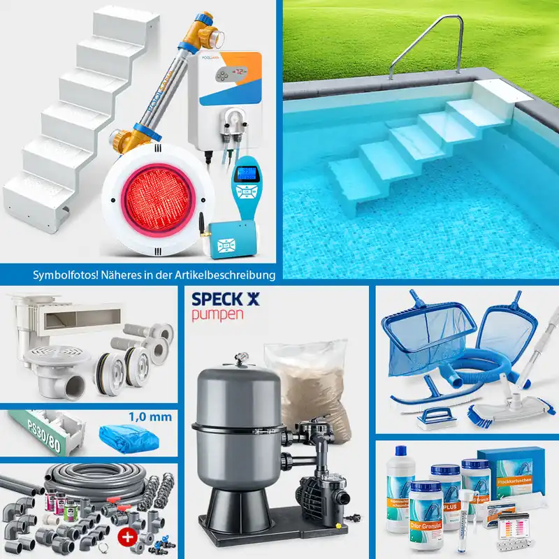 Sonderangebot PS30/80-Rechteckpool PS HQ 6,00x3,00x1,50m | Blau 1,0mm | PERFECT-Set "High Level" | Treppe Elegance