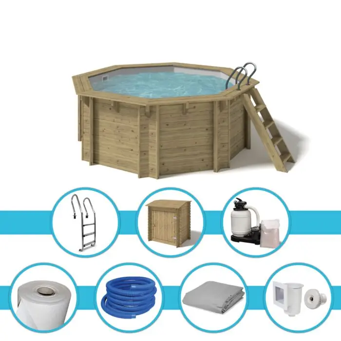Sichere Zahlung Holzpool Kalea KomplettSet 354 x 118 cm inkl. Pumpenhaus, Folie grau 0,8 mm