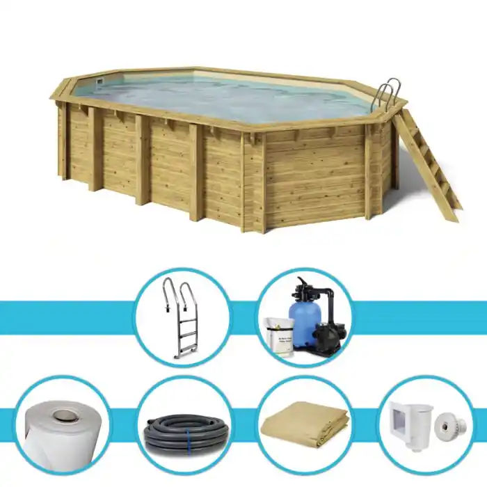 Holzpool Cariba Platin KomplettSet 657 x 407 x 138 cm, Folie sand 0,8 mm Letzte Chance