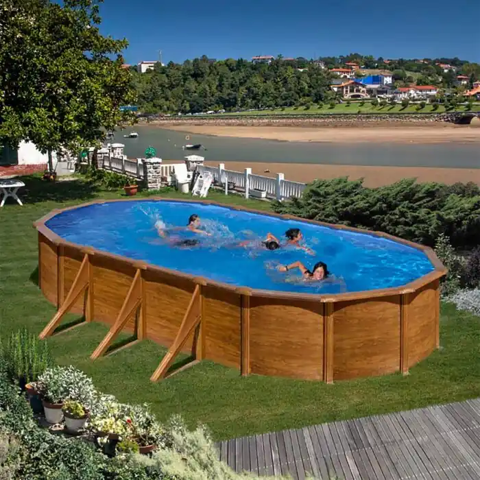 Stahlwandpool Gre GIANT Ovalpool oval 375 x 730 x 120 cm holz Neue Kollektion