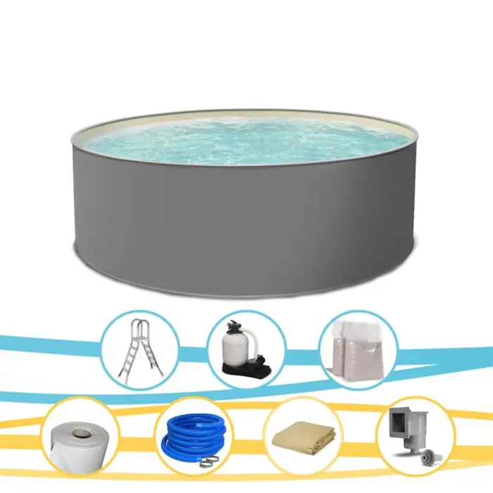 Rundpool EDITION GRAU Stahlwandpool rund 500 x 120 cm Komplettset Premium Sonderaktion