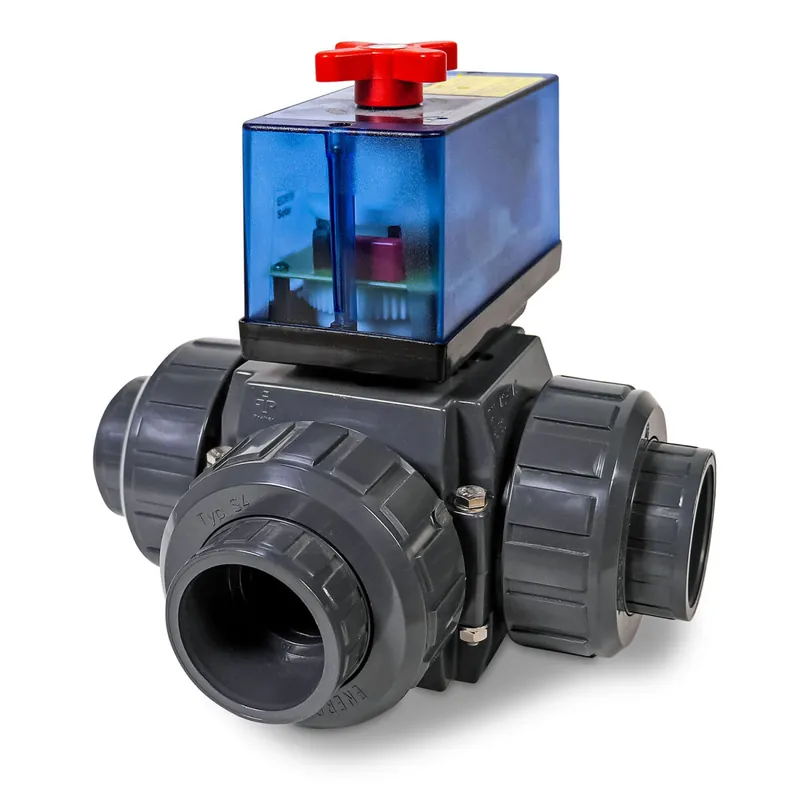 Kracherpreis Praher 3-Wege Solar Ø 40mm PVC Kugelhahn mit elektrischem Stellantrieb 230V