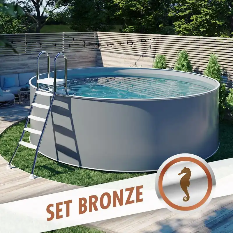 Solange Der Vorrat Reicht Rundpool-Set BRONZE Ø 3,00 x 1,20 m anthrazit, Folie grau, aufgestellt