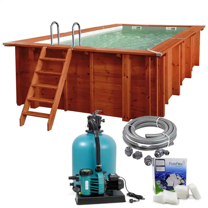 Gratis Versand SET ''S''> Sumatra Rechteck Massivholzpool 6,00 x 3,00 x 1,38 m