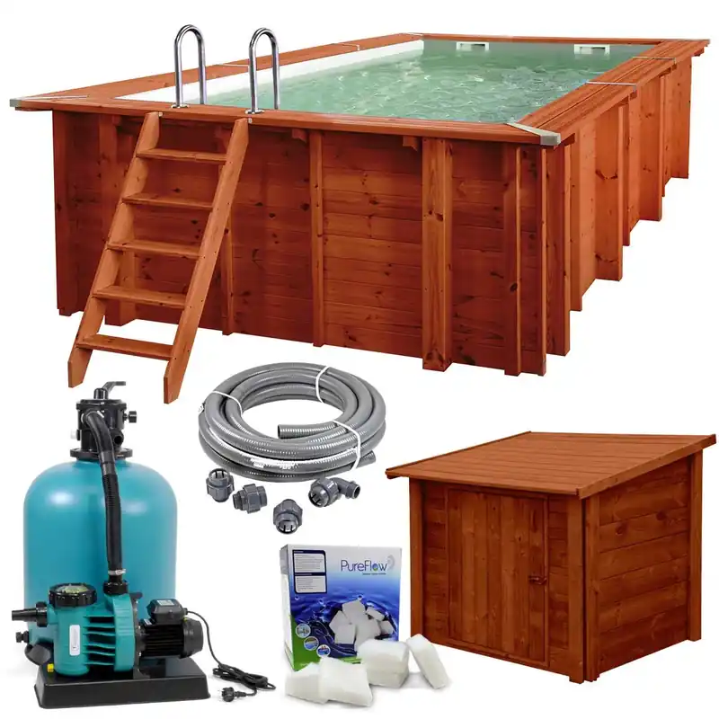 Top-Seller SET ''M''> Sumatra Rechteck Massivholzpool 6,00 x 3,00 x 1,38 m