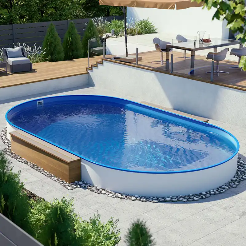 Markenprodukt Ovalpool Stahlwandbecken 8,00 x 4,00 x 1,20 m, Folie blau 0,80 mm