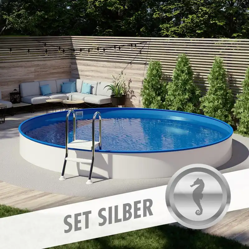 Preisreduziert Rundpool-Set SILBER Ø 5,00 x 1,20 m, Folie blau 0,80 mm, teileingelassen