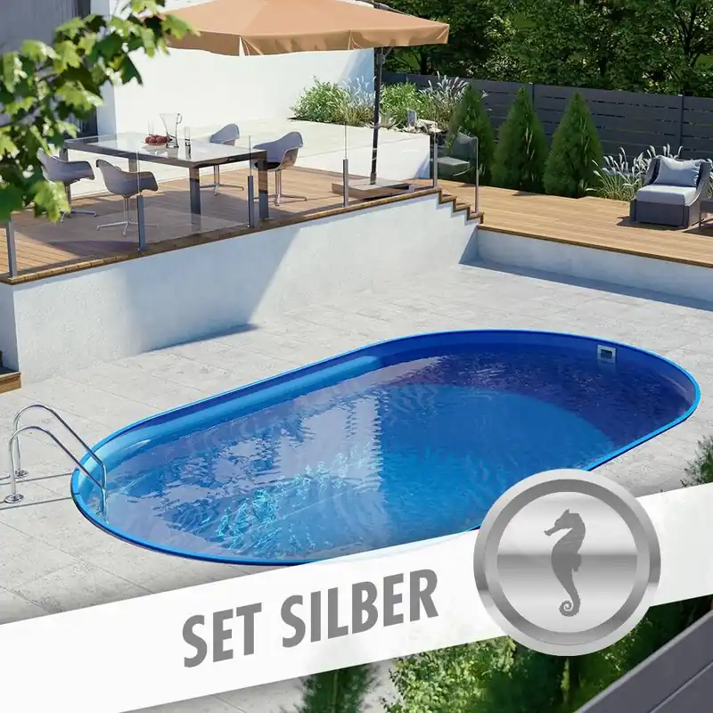 Knallerangebot Ovalpool-Set SILBER 4,90 x 3,00 x 1,20 m, Folie blau 0,80 mm, eingelassen