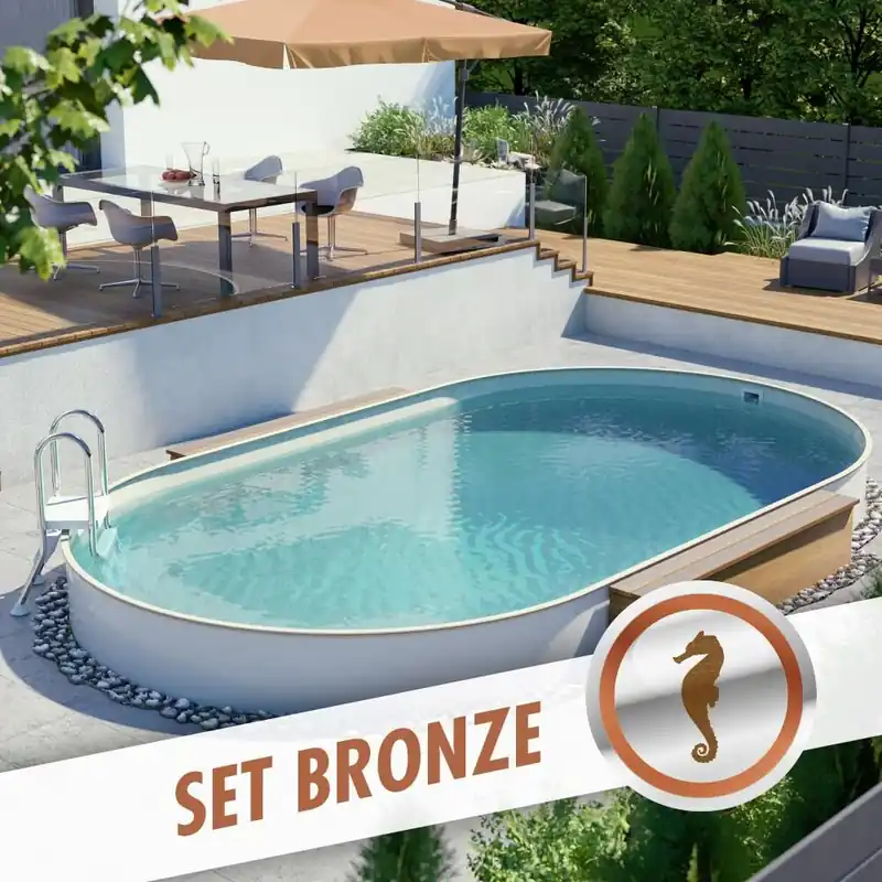 Ausverkauf Ovalpool-Set BRONZE 8,00 x 4,00 x 1,50 m, Folie sand 0,80 mm, teileingelassen