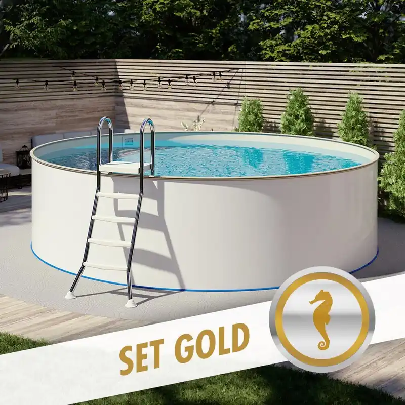 Rundpool-Set GOLD Ø 5,00 x 1,20 m, Folie sand 0,80 mm, aufgestellt Kostenloser Rückversand