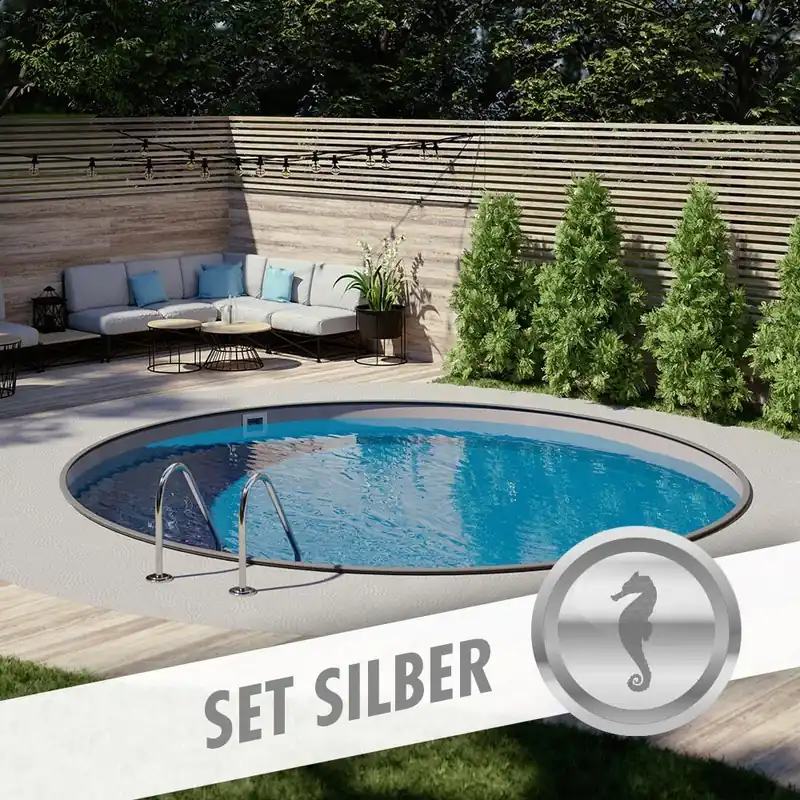 Rundpool-Set SILBER Ø 4,50 x 1,20 m anthrazit, Folie grau, eingelassen Direkt Vom Hersteller