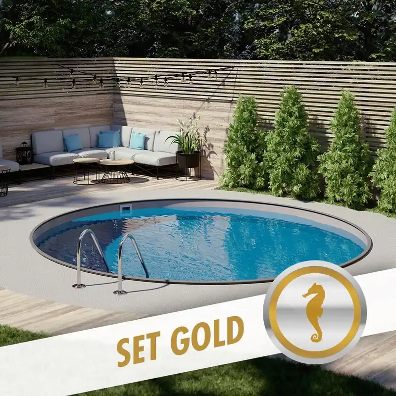 Rundpool-Set GOLD Ø 5,00 x 1,20 m anthrazit, Folie grau, eingelassen Sichere Zahlung