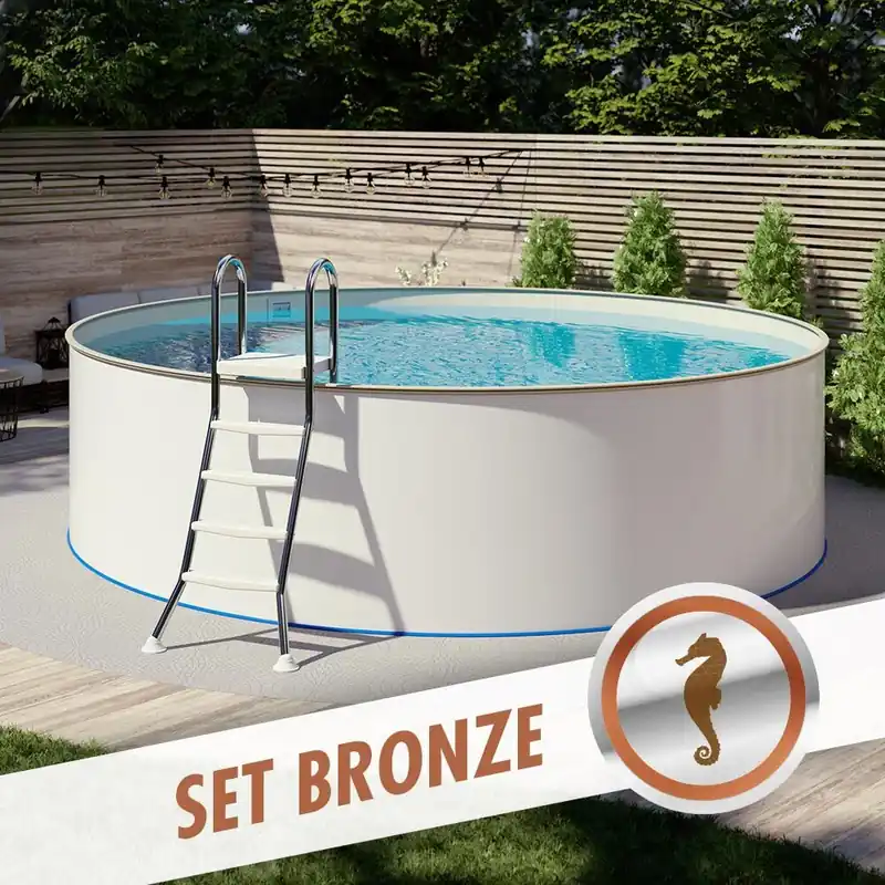 Rundpool-Set BRONZE Ø 3,50 x 1,35 m, Folie sand 0,80 mm, aufgestellt Preisknaller