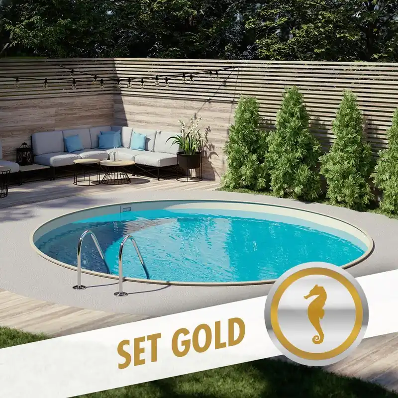 Rundpool-Set GOLD Ø 3,50 x 1,35 m, Folie sand 0,80 mm, eingelassen Kostenloser Rückversand