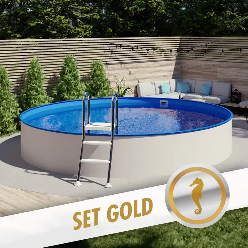 Rundpool-Set GOLD Ø 3,50 x 1,35 m, Folie blau 0,80 mm, teileingelassen Direkt Vom Hersteller