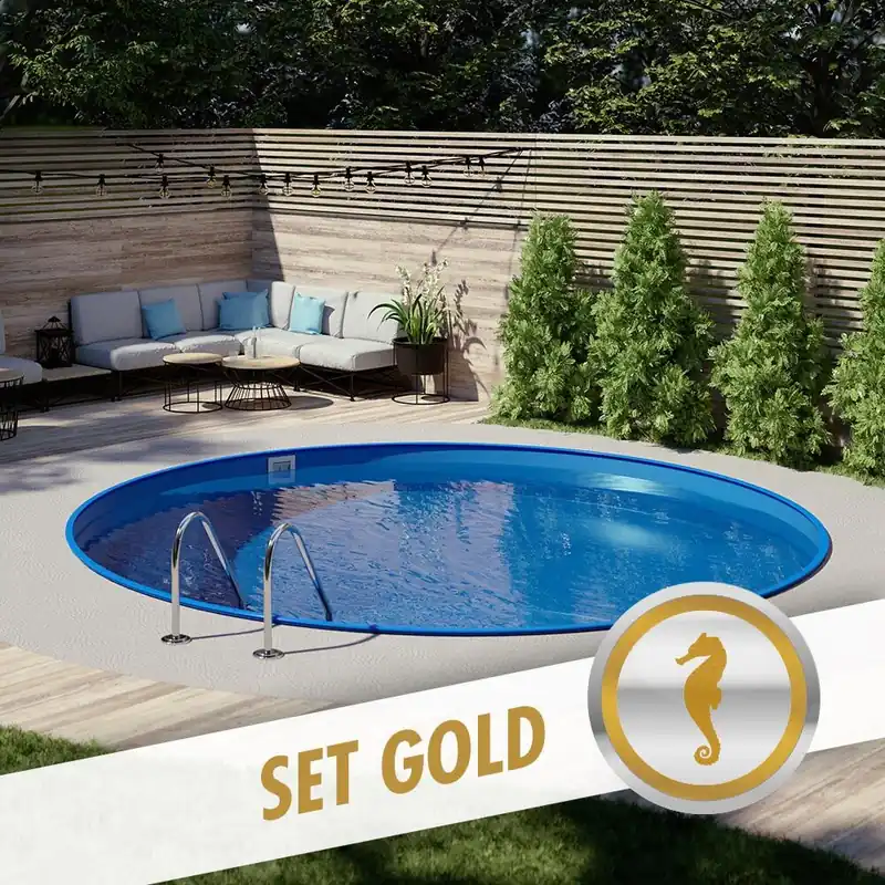 Rabatt Rundpool-Set GOLD Ø 4,00 x 1,35 m, Folie blau 0,80 mm, eingelassen