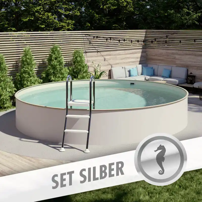 Rundpool-Set SILBER Ø 4,50 x 1,35 m, Folie sand 0,80 mm, teileingelassen Kostenloser Rückversand