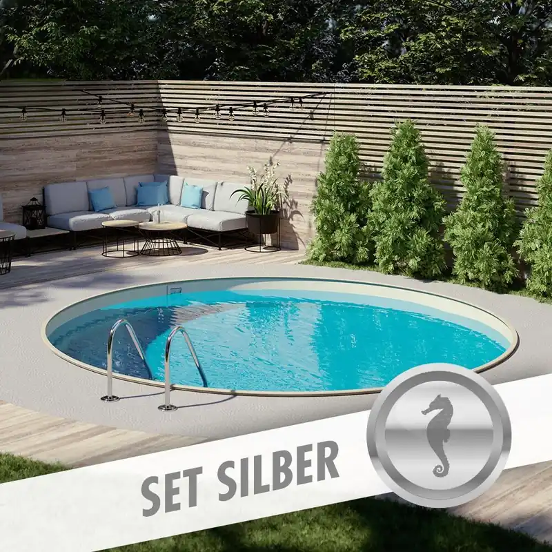 Rundpool-Set SILBER Ø 4,50 x 1,35 m, Folie sand 0,80 mm, eingelassen Preis Gesenkt