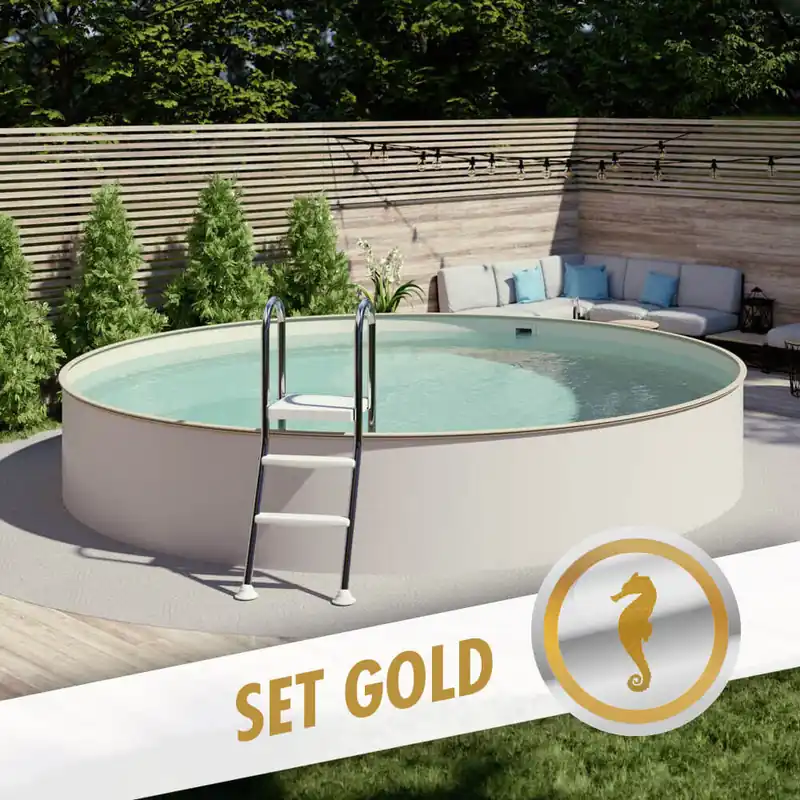 Rundpool-Set GOLD Ø 4,50 x 1,35 m, Folie sand 0,80 mm, teileingelassen Super-Preis