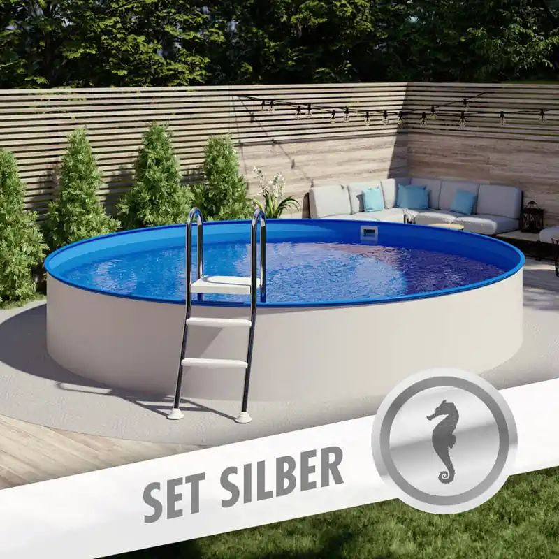 Garantierte Lieferung Rundpool-Set SILBER Ø 3,00 x 1,35 m, Folie blau 0,80 mm, teileingelassen