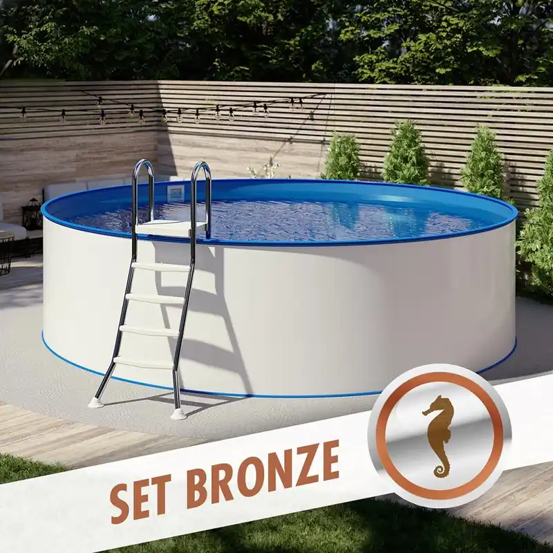 Ausverkauf Rundpool-Set BRONZE Ø 5,00 x 1,35 m, Folie blau 0,80 mm, aufgestellt