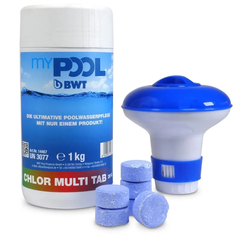 SET> myPOOL Chlor MultiTabs Mini 20g 1,0 kg inkl. Dosierschwimmer Wochenendangebot