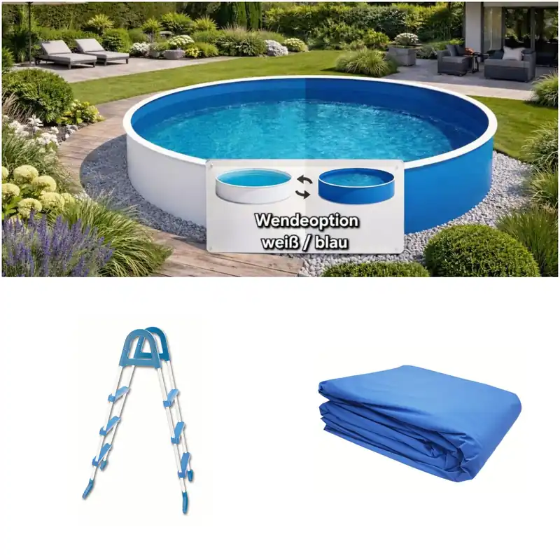Kostenloser Versand Stahlwandpool weiß/blau 3,60 m x 0,90 m mit Ausschnitt