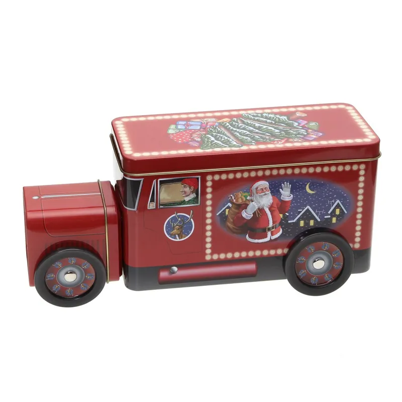 Günstig POWERHAUS24 Santas Truck winterliche Blechdose mit drehbaren Rädern, Geschenk, Aufbewahrung, Deko, Spielzeug, lebensmittelecht, ca. 24 cm x 11,5 cm, 2 Rezepte inklusive